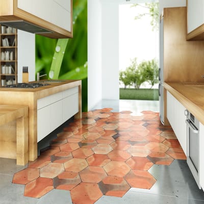 Antislip vloerstickers met beschermlaag - Terracotta tegels uit Sardinië - 40x90cm - 10 zeshoekige stickers 20x18cm
