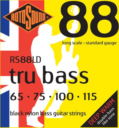 Rotosound bas snaren RS88LD, 4er 65-115 Tru bas 88, zwart Nylon Flat - Snarenset voor 4-string basgitaar