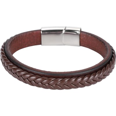 Lederen Geweven Armband Gevlochten Polsband Vintage Magnetische Sluiting Handdecoratie 20,5cm Donkerbruin gray