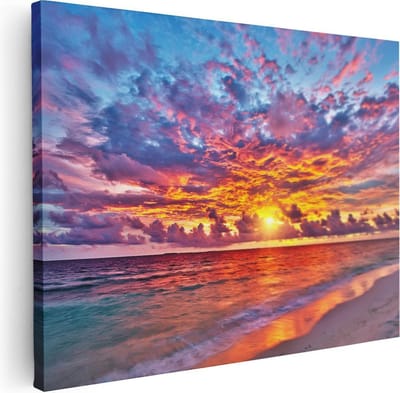 Artaza Canvas Schilderij Zonsondergang Zee - 80x60 cm - Wanddecoratie Strand - Muurdecoratie Zeezicht - Decoratie Woonkamer