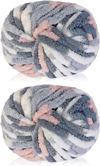 2 stuks grof garen, 240 g chenille-garen voor handbreien, veelkleurige zachte dikke wol, super dikke wol voor breien en haken deken, kussen, huisdierbedden, tassen, hoeden, sjaals (kat)