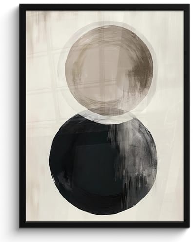 Poster in lijst - Fotolijst 60x80 cm - Posters - Cirkels - Vorm - Beige - Abstract - Posterlijst zwart - Decoratie - Wanddecoratie woonkamer - Muurdecoratie slaapkamer