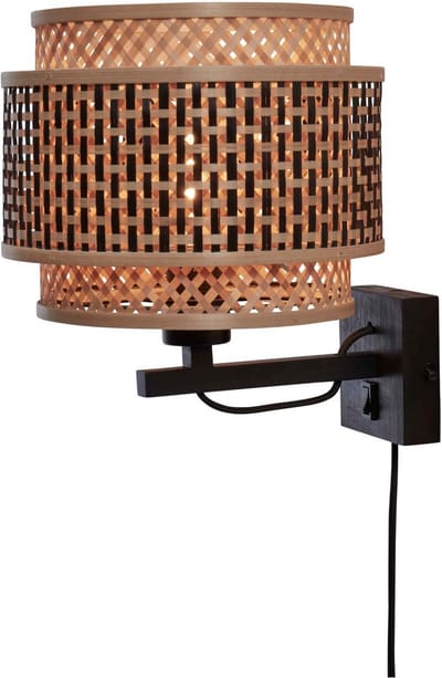 GOOD&MOJO Wandlamp Bhutan - Bamboe/Zwart - Ø25cm - Binnen Bohemian