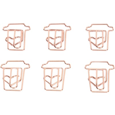 100 stuks paperclips Innovatieve Leuke Rozen Koffiekop Vorm Herbruikbare Mini Metalen Paperclips voor Kantoor beige