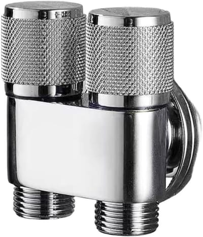Dubbele Hoekklep - Waterverdeler - Sanitaire Installatie - Onafhankelijke Stroomregeling - 11 x 8 x 7 cm - Zilver