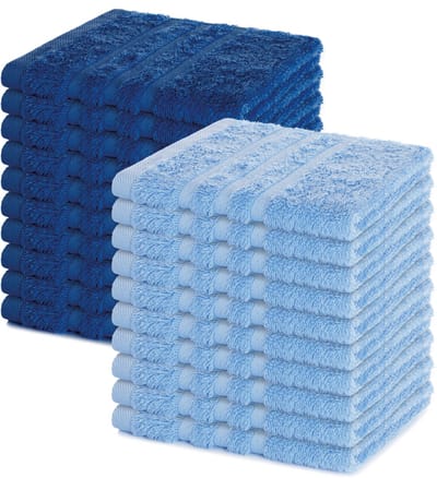 Lavea® Set van 20 gastendoekjes 30x30 cm – 100% katoen – Zacht en absorberend – Ideaál als washandje, gastendoekje of handdoek voor dagelijks gebruik – Dolfijnblauw en Koningsblauw