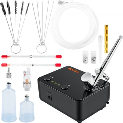 VEVOR Dual Action Airbrush Set met verfspuitpistool, 30 psi ± 15% Luchtcompressor 230 V Airbrush Pistoolset voor make-up, manicure, tatoeage, schilderkunst, knutselen en voedseldecoratie