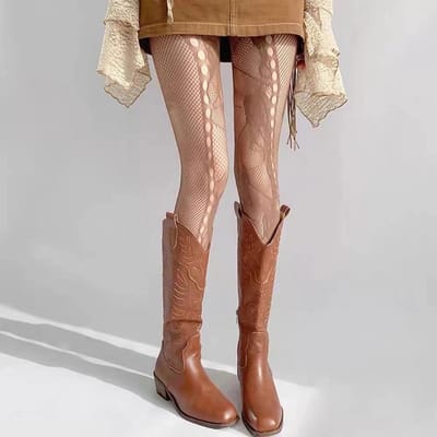 Kruidige Meisjes Panty Retro Gesneden Tweezijdig Onregelmatig Jacquard Kant Gaas Panty Y2K Roos Puur Verlangen Vrouwen Sexy Benen Sokken one size brown