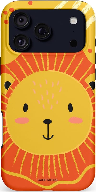 Casetastic hoesje geschikt voor Apple iPhone 17 Pro Max - MagSafe - Dubbellaagse bescherming - Vrolijke leeuw - Fashion Case - Goud Rood Oranje