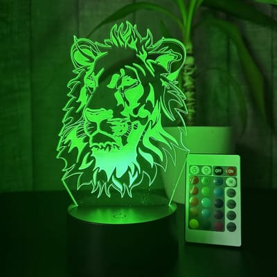 Klarigo® Nachtlamp – 3D LED Lamp Illusie – 16 Kleuren – Bureaulamp – Dieren lamp – Sfeerlamp Leeuw – Nachtlampje Kinderen – Creative lamp - Afstandsbediening