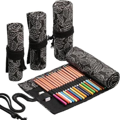 Pennenetui Rolbaar - Etui Pennen - Kunst Benodigdheden Opbergen - Canvas Materiaal - 48 Gaten - Blauw