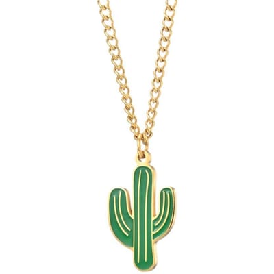 Marque tendance Harajuku Collier Cactus Né au Soleil Style Artistique Pendentif Tendance Homme Pendentif en Acier Titane beige