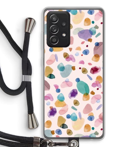 Case Company® - Hoesje met koord geschikt voor Samsung Galaxy A52s 5G hoesje met Koord - Terrazzo Memphis - Telefoonhoesje met Zwart Koord - Bescherming aan alle Kanten en Over de Schermrand