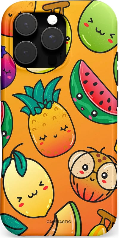 Casetastic hoesje geschikt voor Apple iPhone 16 Pro - MagSafe - Dubbellaagse bescherming - Fruitastisch - Fashion Case - Okergeel Oranje Bruin Groen