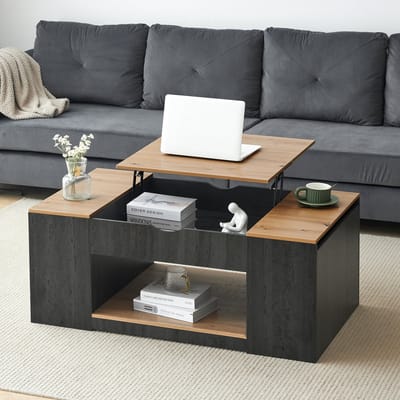Salontafel met Liftfunctie - 109.5 cm - Grijze Frame - Stijlvol Design met Opbergruimte onder het Tafelblad