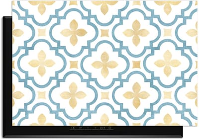 KitchenArt - Azure Blossom Tile - Inductie Beschermer - 90x52 cm - Kookplaat Beschermer - Luxe Afdekplaat Inductieplaat - Anti-slip & Oprolbaar - Beschermmat Inductiekookplaat