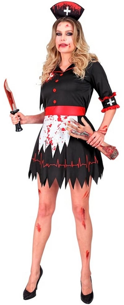 Zombie verpleegster zwart kostuum Evi dames