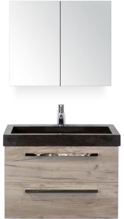 Seville Badmeubelset 80 cm - Craft Oak - Wastafel Hardsteen Wit Lucca met Spiegelkast