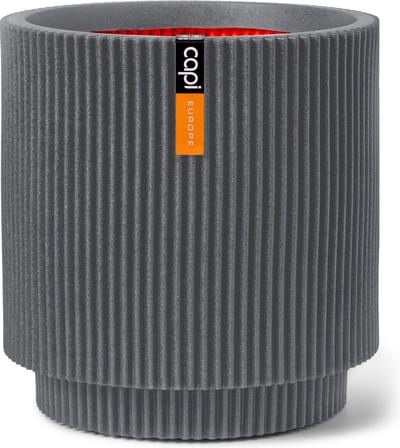 Capi Europe - Vaas cilinder Groove NL - 41x43 - Donkergrijs - Opening Ø36 - Bloempot voor binnen en buiten - Levenslang garantie - Breukbestendig - 100% Recyclebaar - CO2 Neutraal geproduceerd - KGVDG883