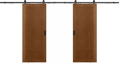 Vente-unique Zwevende dubbele schuifdeur in hout en MDF met opbouwsysteem - donker naturel - 2 x H205 x L93 cm - SANDORA