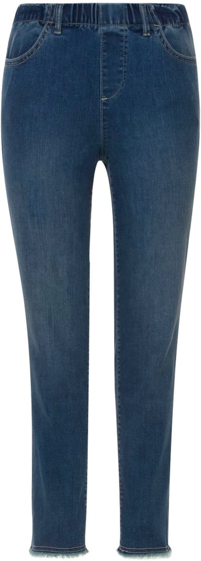 Laurasøn - Dames - 7/8-broek in slim fit smalle pasvorm 4-pocket gerafelde zoom - Blauw denim - Maat 56