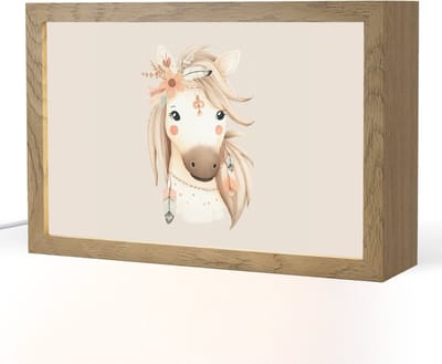Nachtlampje 30x20 cm - Kinder lampje - Paard - Bohemian - Pastel - Tafellamp kinderkamer - Slaapkamer lamp - Bedlamp kinderen - Kinderlampje stopcontact - Wandlamp babykamer - Nachtlampjes