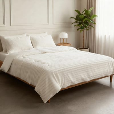 Easy All in One Wasbaar Dekbed Rib met Kussensloop Beige - 1-persoons (140x200 cm) - Dekbed zonder overtrek - Hoesloos Dekbed - Wasbaar