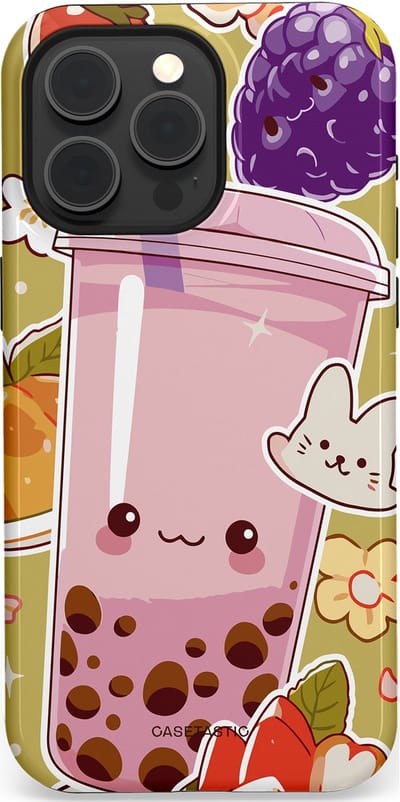 Casetastic Hoesje Geschikt voor Apple iPhone 15 Pro Max Magsafe - Stijlvolle Beschermende Duo-layer Case - Roze Rode Kawaii Bubbletea Korea
