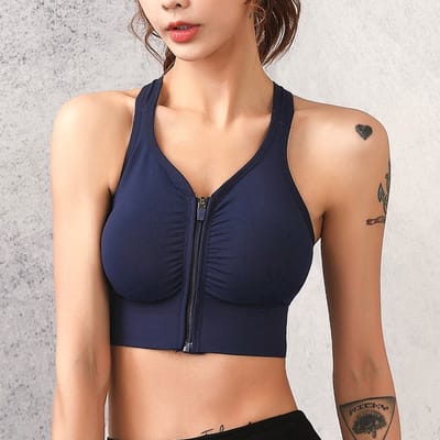 Go Go Gadget - Let Op: Valt 1 Maat Kleiner - Sportbeha voor Fitness, Yoga & Meer - Met Rits, Voorsluiting & Shock-Absorptie - Compressie Beha - Maat XL - Donkerblauw