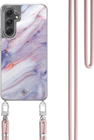 Casimoda® hoesje met koord - Geschikt voor Samsung A34 - Marmer Paars - Afneembaar koord - TPU/polycarbonaat - Paars