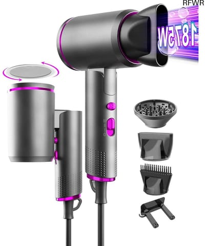 RFWR® Professionele Ionische Föhn 2400W met Diffusor en Borstelkam - Sneldrogend, Opvouwbaar en Koude Luchtmodus voor Krullen en Dik Haar