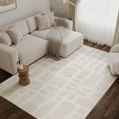 Tapiso Terra Vloerkleed - Modern Abstract Patroon - Woonkamer & Slaapkamer - Laagpolig Tapijt met 3D-Effect - Crème Beige Wit - OEKO-TEX 80x150