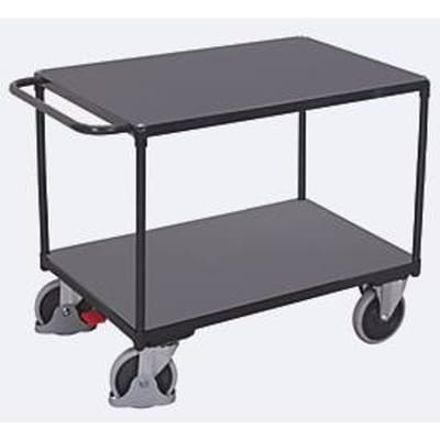 Schäfer Shop Select Stevige transportwagen, staal/MDF-plaat, antraciet/donkergrijs, 2 etages, L 850 x B 500 mm, TPE-wielen met EasySTOP, tot 400 kg
