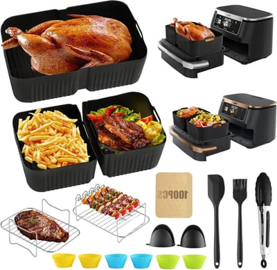 Accessoire Set voor Airfryer (20 Stuks), Grote Siliconen Mallen, Bakvormen en Grillrooster voor Gezond Koken