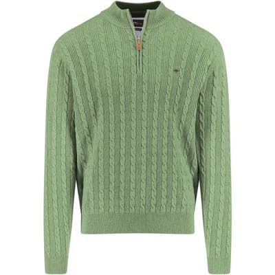 Fynch-Hatton Trui Troyer Zip Cable Knit Avocado / male