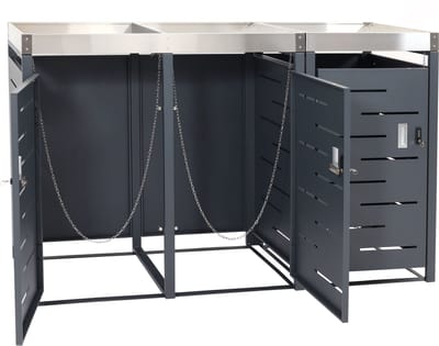 3-vaks afvalemmer MCW-H40b, afvalemmerbak, plantenbak roestvrij staal-metaal combinatie 63kg 110x175x62cm uitbreidbaar