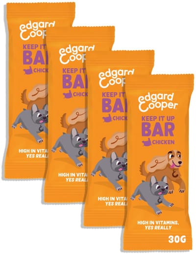Edgard & Cooper 4x Hondensnack - Kip Keep It Up Bar (4 x 30g reep), Graanvrij, Eiwitrijk vers vlees, vol essentiële aminozuren voor gezonde binnenkant