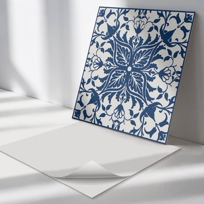 Wallfluent Vinyl Tegels - Bloemenpatroon met Bladeren Vloer Tegels PVC - 30 cm x 30 cm - Marine PVC Tegels - Verpakking van 9 stuks - Vierkant PVC Tegels - Patroon Plaktegels - Zelfklevende PVC Tegels - Plaktegels Keuken en Badkamer