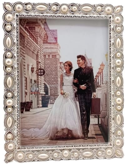 Dailygoods- Fotolijst Parelrand - Kristallen Frame - Vintage Stijl - HD Echtglas - Robuust en Duurzaam - 5 x 7 Inch - Foto Lijst