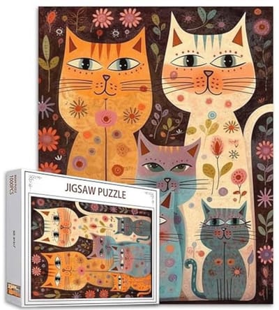 Kattenpuzzle 1000 stukjes - Abstracte bloemen dierenkunstwerk voor volwassenen - Creatieve legpuzzels voor thuis, wanddecoratie en geschenken