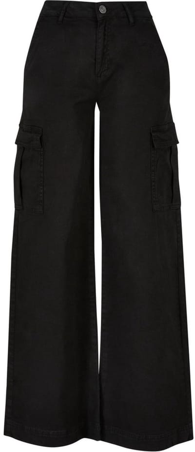Urban Classics - High Waist Wide Leg Twill Cargobroek - Taille, 33 inch - Zwart