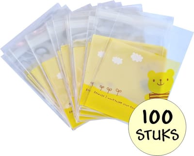 100x Cellofaan Zakjes - 100x Transparante Uitdeelzakjes - Cellofaan Plastic Traktatie Kado Zakjes - Snoepzakjes - Beertje - 10x10cm