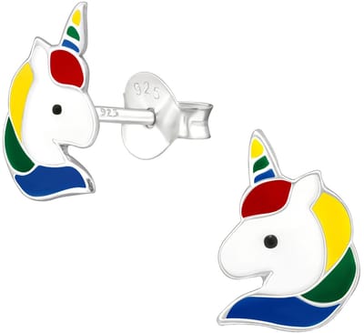 Joy|S - Zilveren eenhoorn oorbellen - 7 x 10 mm - unicorn oorknoppen - kinderoorbellen