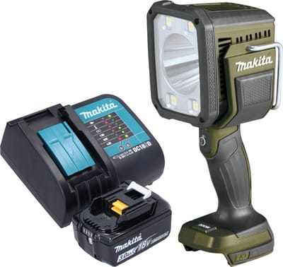 Makita DML 812 SF1 accu-handschijnwerper 18 V 1250 lm LED olijfgroen Outdoor Adventure speciale editie + 1x accu 3,0 Ah + oplader