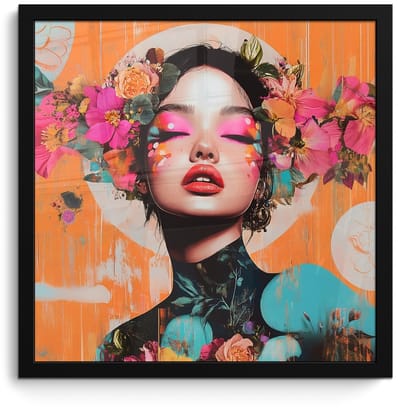 Poster in lijst - Fotolijst 40x40 cm - Posters - Portret - Vrouw - Abstract - Bloemen - Posterlijst zwart - Decoratie - Wanddecoratie woonkamer - Muurdecoratie slaapkamer