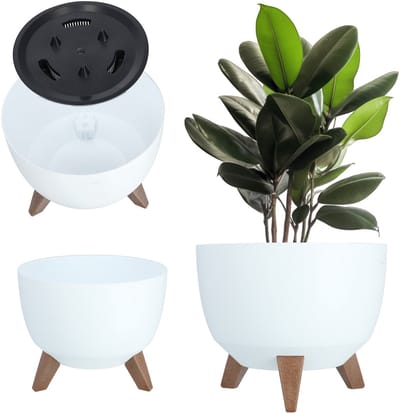 KADAX Verhoogde plantenpot, grote kunststof plantenbak met poten voor binnen en buiten, duurzame ronde plantenbak voor kamerplanten (29 cm, wit)