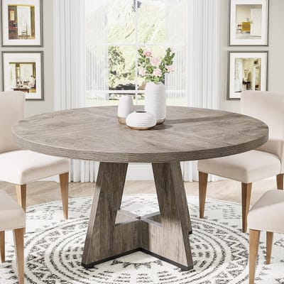 Tribesigns Ronde Eettafel - Keukentafel - 120 X 120 X 75 cm - Eetkamertafel Voor 4 Personen - met Houten Tafelblad en Poten - Industrieel Design - Vintage - Rustiek Grijs