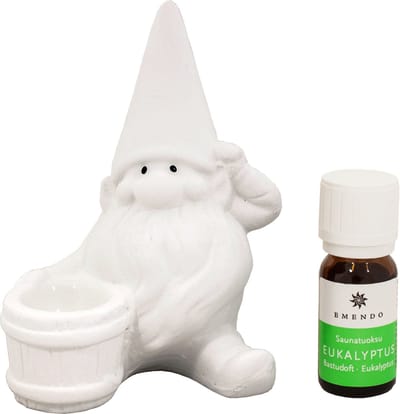 Emendo - sauna kabouter - uitgevoerd in wit met emmertje en flesje 10 ml Eukalyptus
