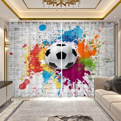 Rideau imprimé Football pour Chambre à Coucher Salon Fenêtre du Sol au Plafond Rideau Grande Taille Panneaux de Rideaux Semi-transparents 100W160H(CM)40x63in&rod pocket