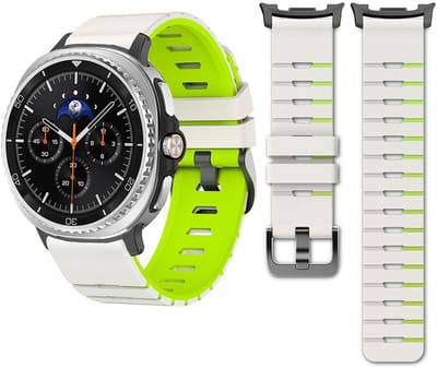 Stravo Siliconen Horlogebandje met Piano-Key Look – Geschikt voor Samsung Galaxy Watch 9 (40/44mm) / Watch 8 (40/44mm) / 8 Classic (46mm) – Tweekleurig Sportief Design Smartwatch Bandje – Starlight/groen